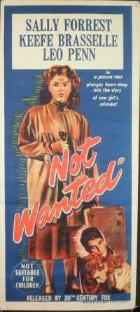 Not Wanted Movie Poster Original Daybill 1949 Leo Penn Sally Forrest