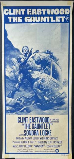 The Gauntlet Poster Original Daybill 1977 Blue Art Clint Eastwood