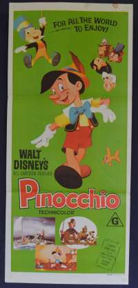 Pinocchio Movie Poster Original Daybill Disney 1970&#039;s Re-Issue