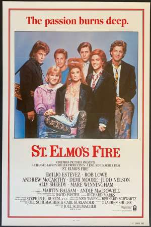 St Elmo&#039;s Fire Poster One Sheet Original 1985 Rob Lowe Demi Moore