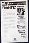 Frantic 1988 Movie Press Sheet Harrison Ford Roman Polanski