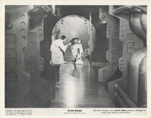 Star Wars Movie Still Reproduction B/W Princess Leia R2-D2 Droid