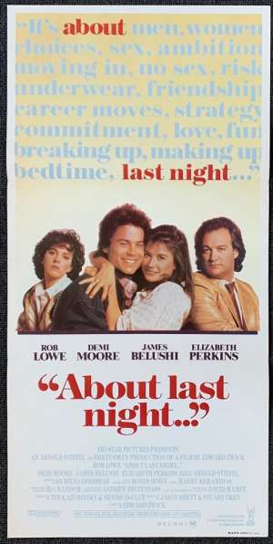 About Last Night Movie Poster Original Daybill 1986 Rob Lowe Demi Moore