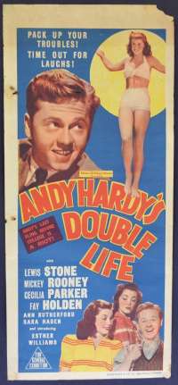 Andy Hardy's Double Life 1942 Mickey Rooney Ester Williams RARE Daybill movie poster