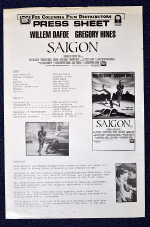 Saigon 1988 Movie Press Sheet 2 pages Vietnam Willem Dafoe Gregory Hines