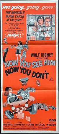 Now You See Him Now You Don&#039;t Poster Original Daybill 1972 Disney Kurt Russell Red Art