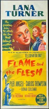 Flame And The Flesh 1954 movie poster Daybill stone litho Lana Turner MGM