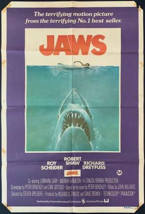 Jaws Poster Original One Sheet 1975 First Release Robert Shaw Shark