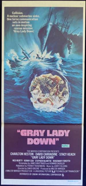 Gray Lady Down Movie Poster Daybill Charlton Heston Submarine Rescue