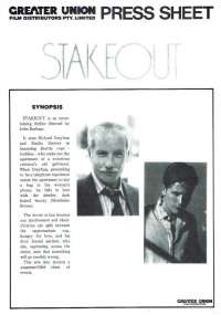 Stakeout 1987 Movie Press Sheet Richard Dreyfuss Emilio Estevez