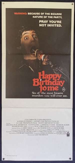 Happy Birthday To Me Poster Original Daybill 1981 Melissa Sue Anderson Slasher