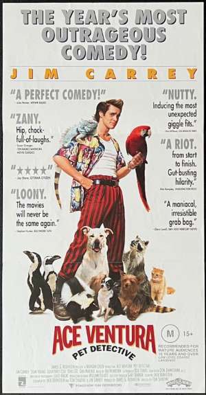 Ace Ventura Pet Detective Movie Poster Original Daybill 1994 Jim Carrey Sean Young