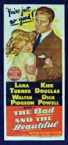 The Bad And The Beautiful 1952 movie poster Daybill stone litho Lana Turner Kirk Douglas