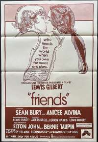 Friends Poster Original Rare One Sheet 1971 Elton John Lewis Gilbert