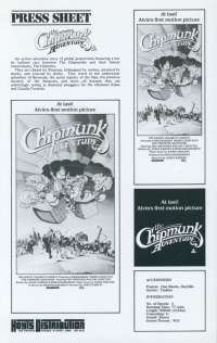 The Chipmunk Adventure 1987 Movie Press Sheet Alvin Chipettes