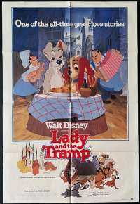 Lady And The Tramp Movie Poster Original One Sheet Disney 1980 Re-Issue