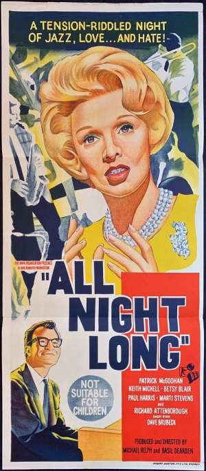 All Night Long 1962 Daybill Movie Poster Patrick McGoohan Marti Stevens Jazz Music