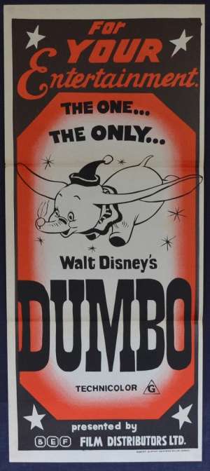 Dumbo Movie Poster Original Daybill Disney Rare 1960&#039;s Re-Issue