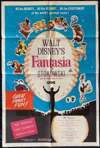 Fantasia Poster Original One Sheet 1970's Re-Issue Disney Mickey Mouse