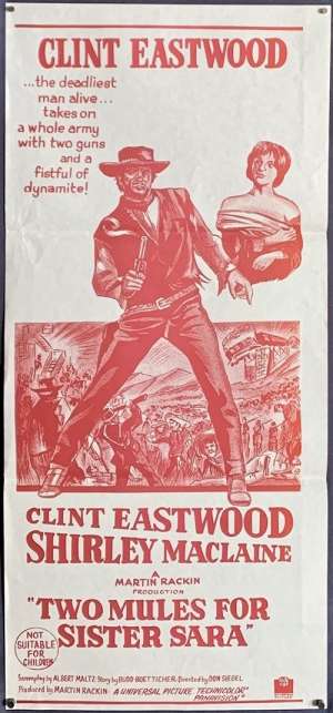 Two Mules For Sister Sara Poster Original Daybill 1970&#039;s Re-Issue Clint Eastwood