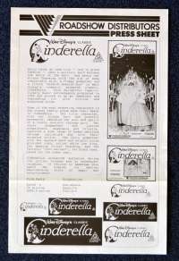 Cinderella 1950 Original Re-Issue 1990 Movie Press Sheet