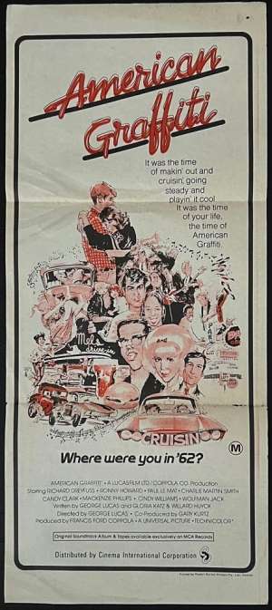 American Graffiti Poster Daybill Original 1970s Re-Issue Harrison Ford